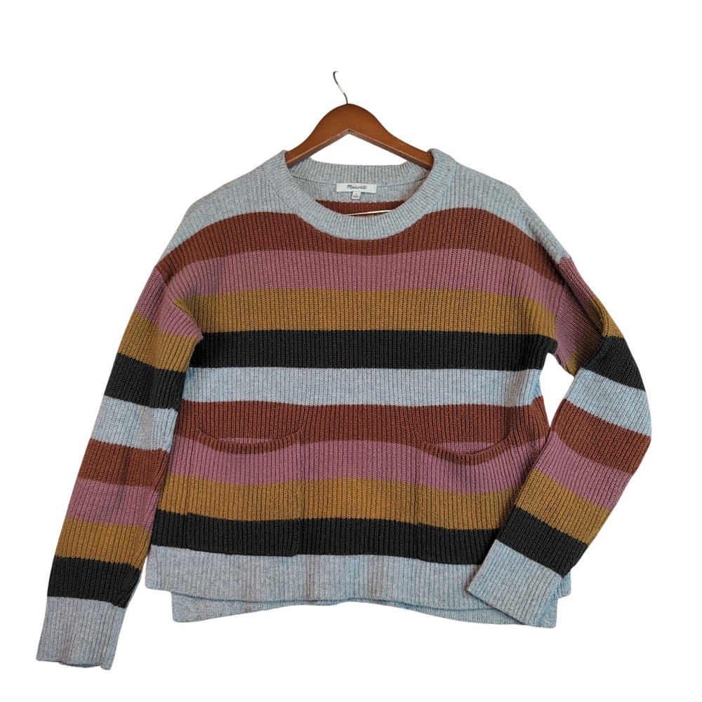 Madewell Sz Sm Oversize Crop Striped Ribbed Crewneck Sweater Multi Color Office